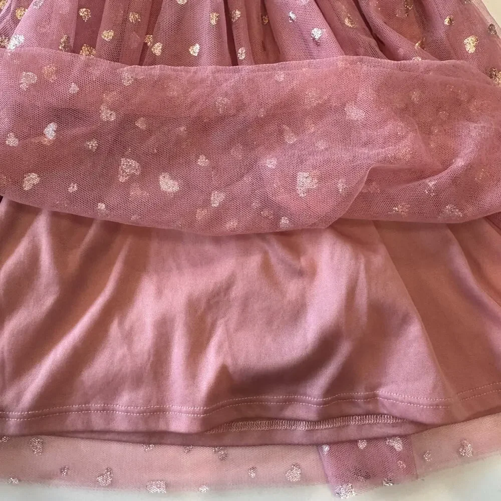 Young Hearts Pink Ribbed Tutu Dress Girls 6X Sequin Heart Gold Foil Whimsical